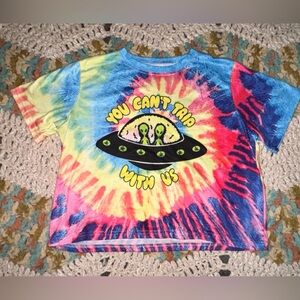 Tie-Dye Crop Tee with Alien UFO Graphic